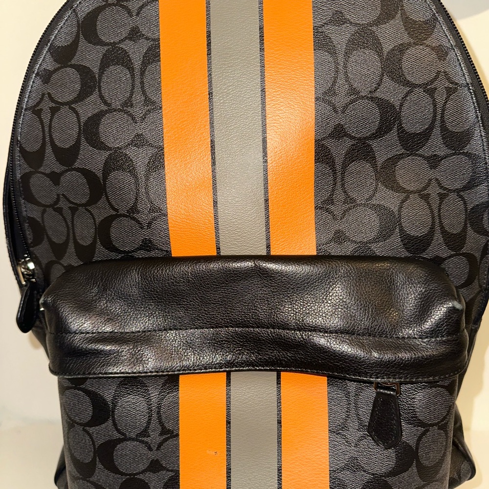 Coach Men's West Backpack In Signature Canvas VARSITY CHARCOAL & ORANGE - Picture 5 of 17
